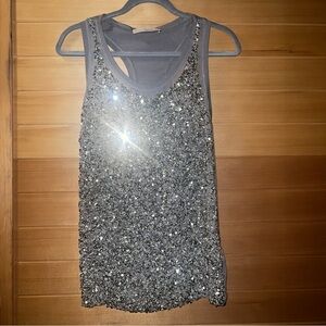 Stella McCartney Grey Silk Cotton Sequin Embellished Tank Top
